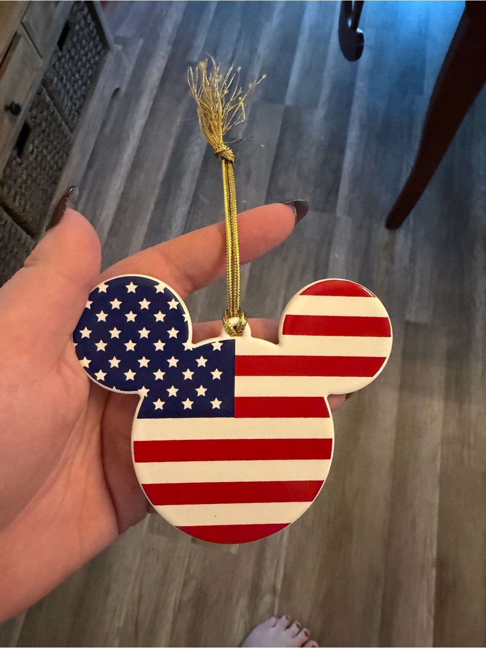 Patriotic Mickey-Style Flag Ornament - Red White Blue